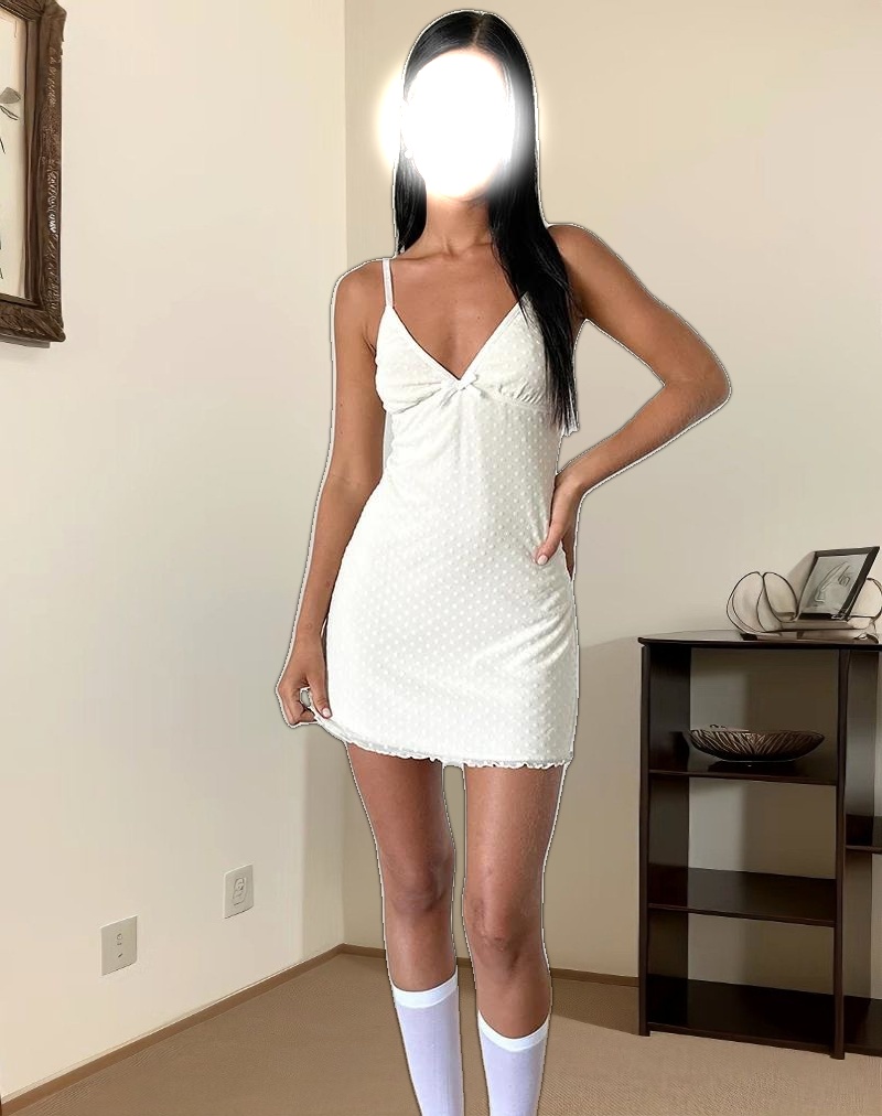 Mevila Cami Mini Dress in Ivory Polka Flock