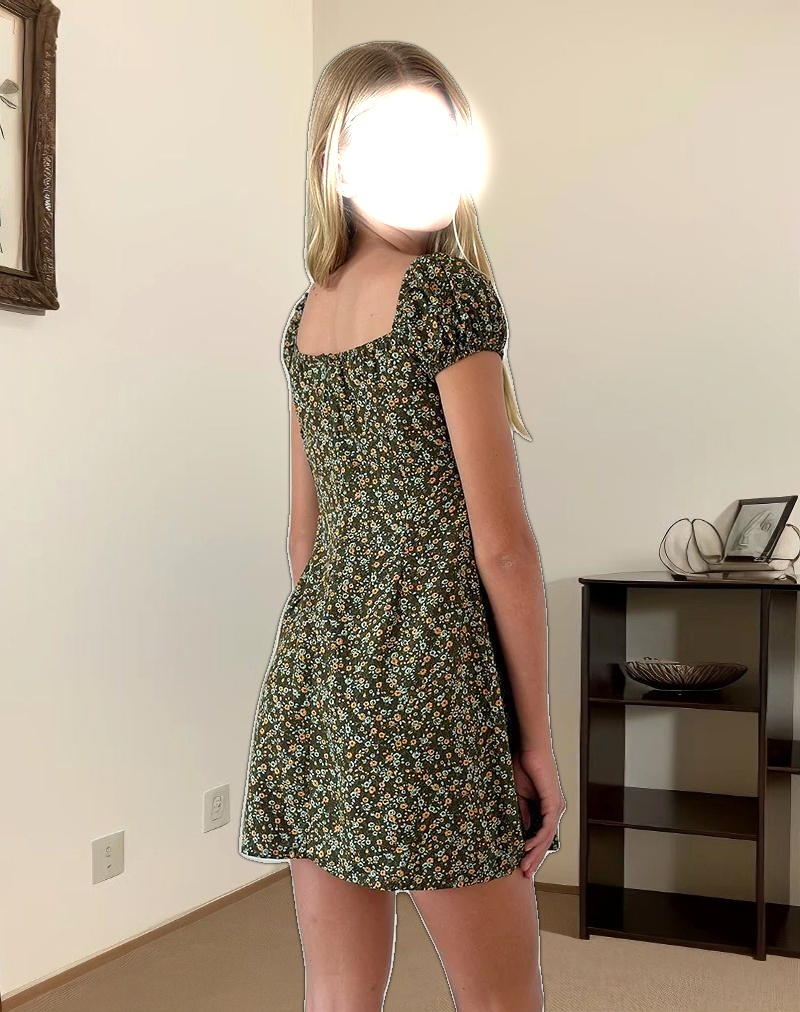 Savio Mini Dress in Grunge Floral Khaki