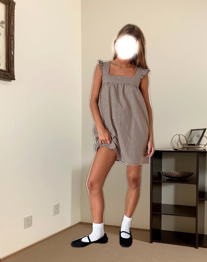 Sanaly Mini Dress in Mini Gingham Brown