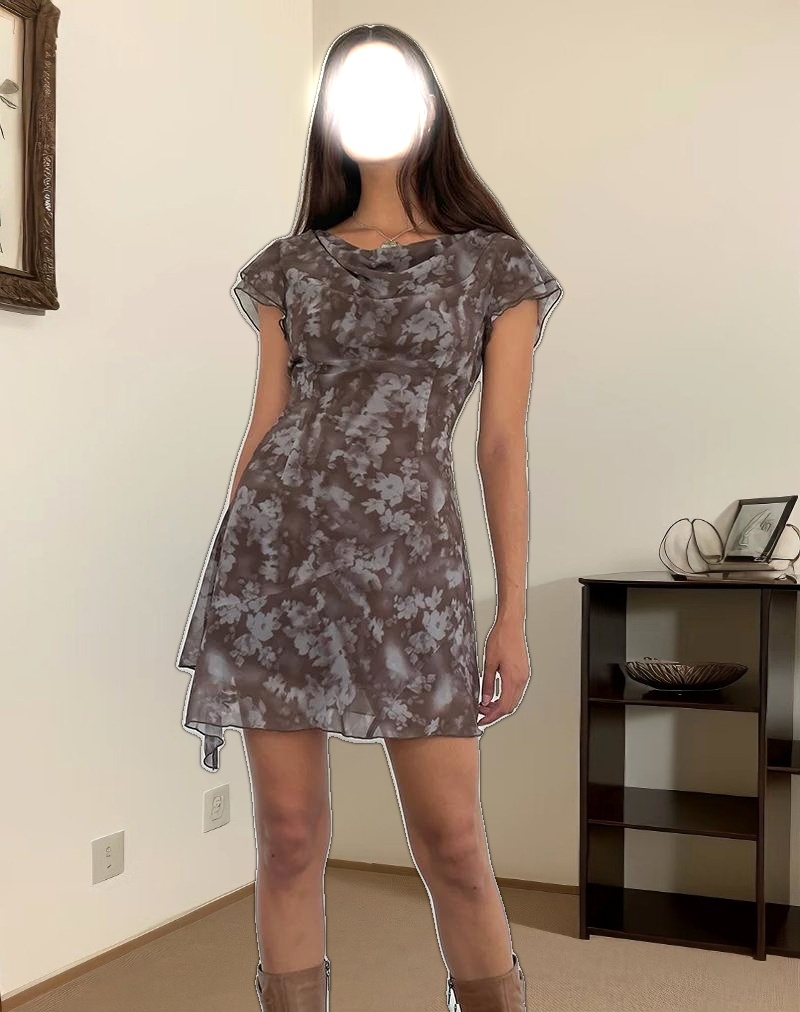 Valencia Mini Dress in Botanical Shadow Brown