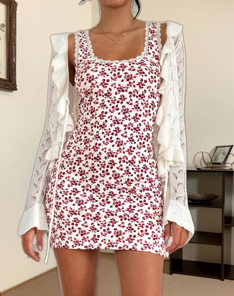 Camina Dress in Summer Strawberry Off White