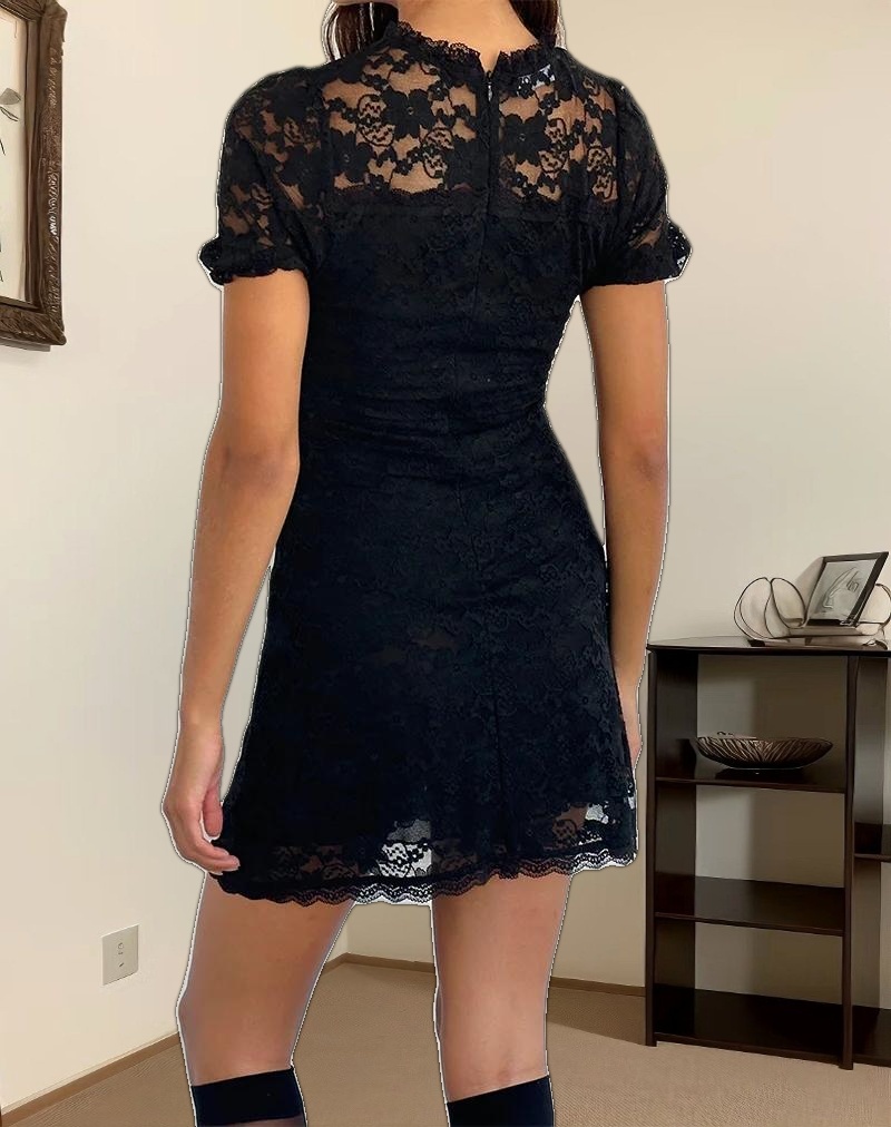 Adele Mini Tea Dress in Black Jasmine Lace