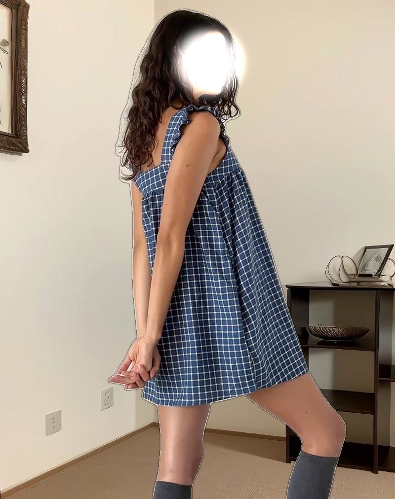 Sanaly Mini Dress in Navy Tartan Rami