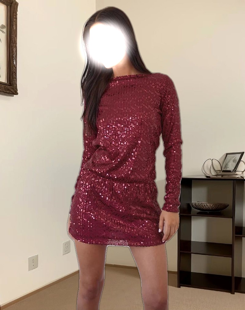 Jasilia Long Sleeve Mini Dress in Gauzy Sequin Red