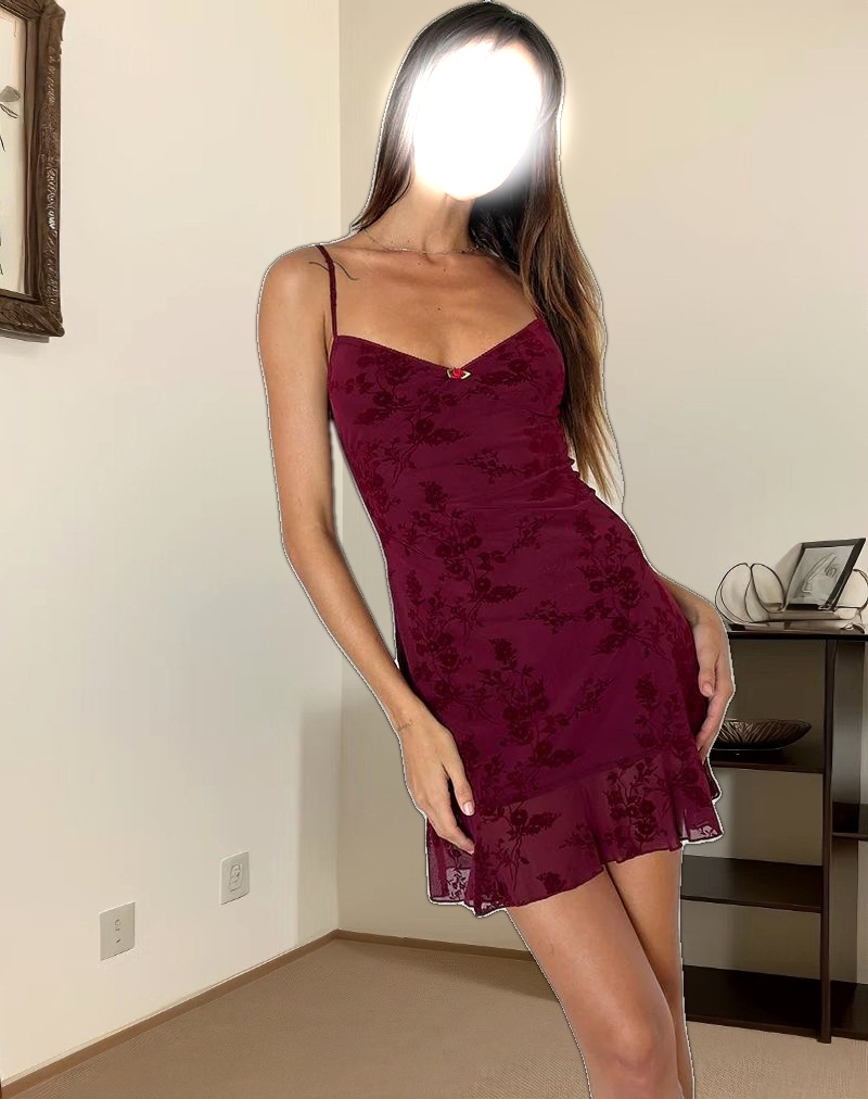 Micaya Mini Dress in Botanical Flower Maroon