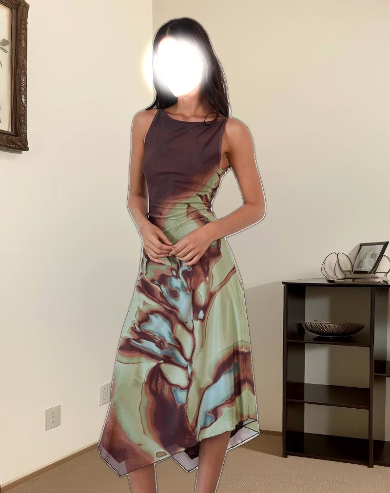 Aysun Midi Dress in Lumen Mesh Brown