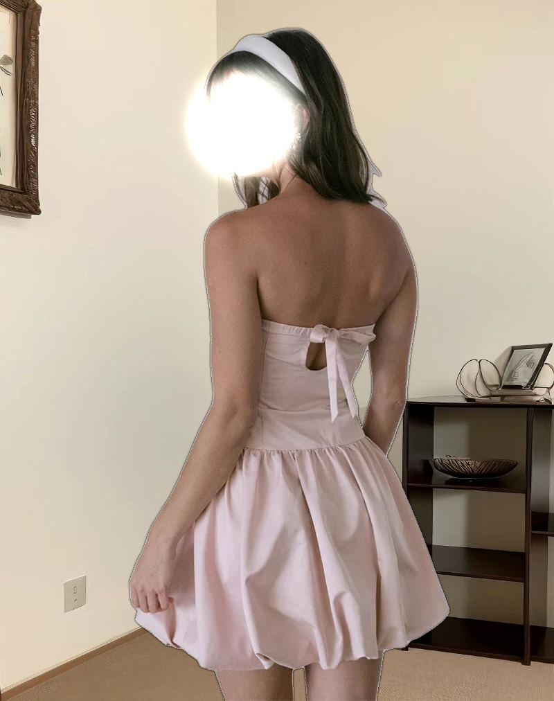 Krayofa Puffball Mini Dress in Baby Pink