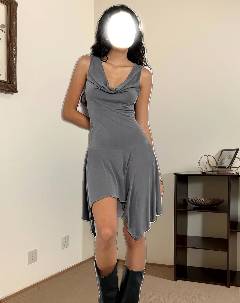 Briar Waterfall Mini Dress in Cupro Grey