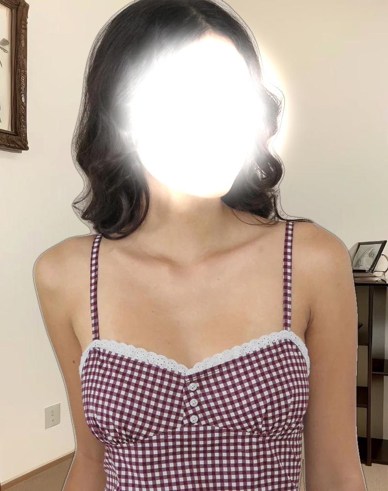 Delphine Mini Cami Dress in Mini Gingham Wine with White Lace