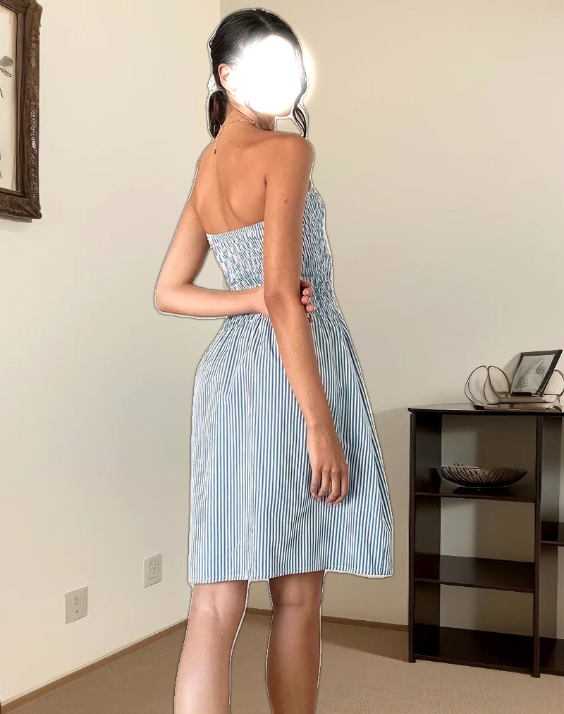 Belesi Midi Dress in Blue Small Vertical Stripe