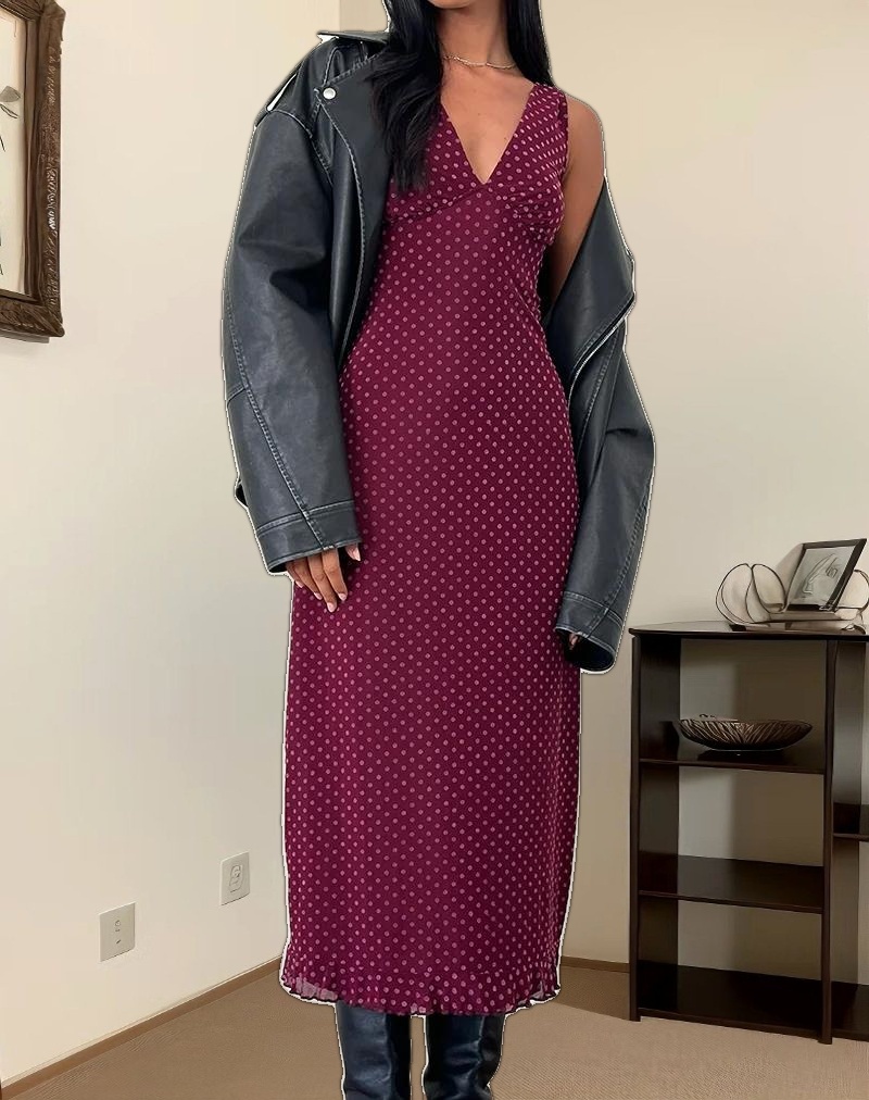 Gabriella Dress in Basic Polka Flock Berry