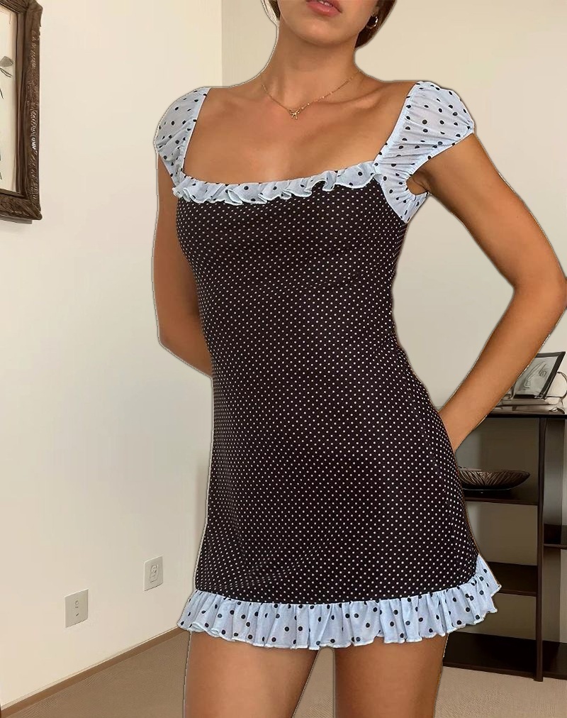 Sevda Mini Dress in Blue Black Basic Polka
