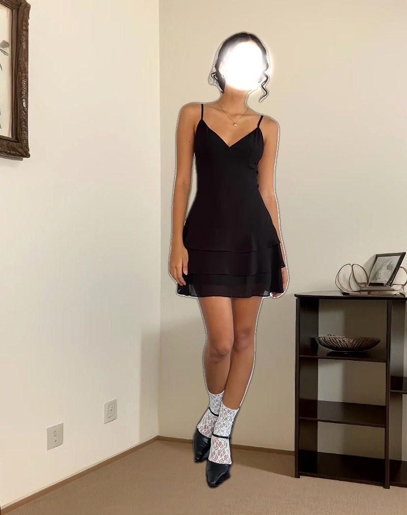 Riasi Ruffle Mini Dress in Chiffon Black