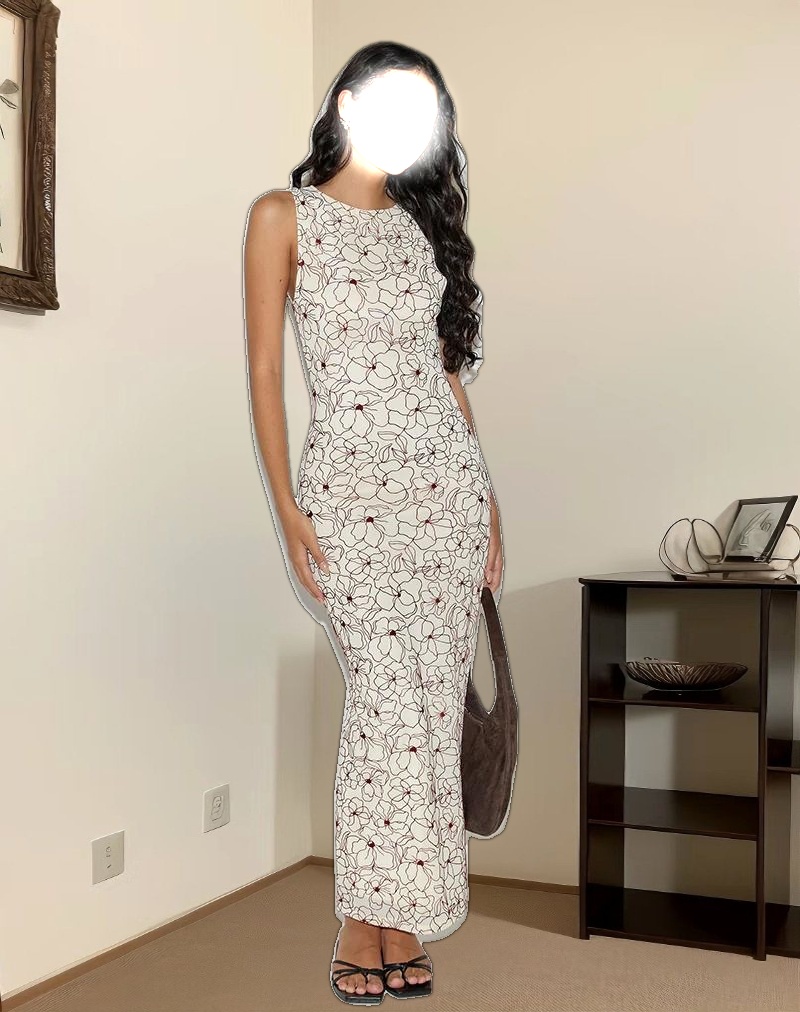 Hoover Maxi Dress in Line Flower Cream