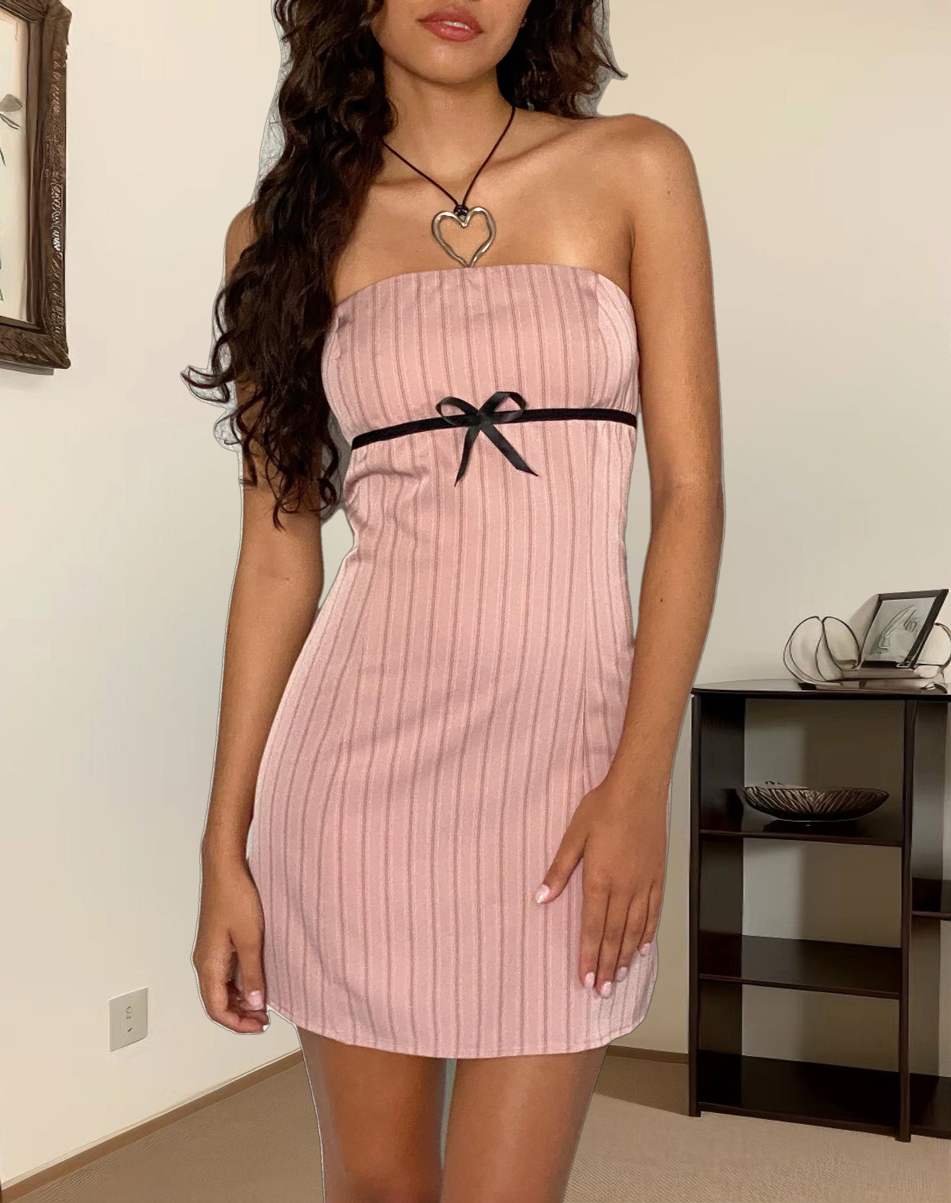 Merila Bandeau Mini Dress in Pinstripe Blush