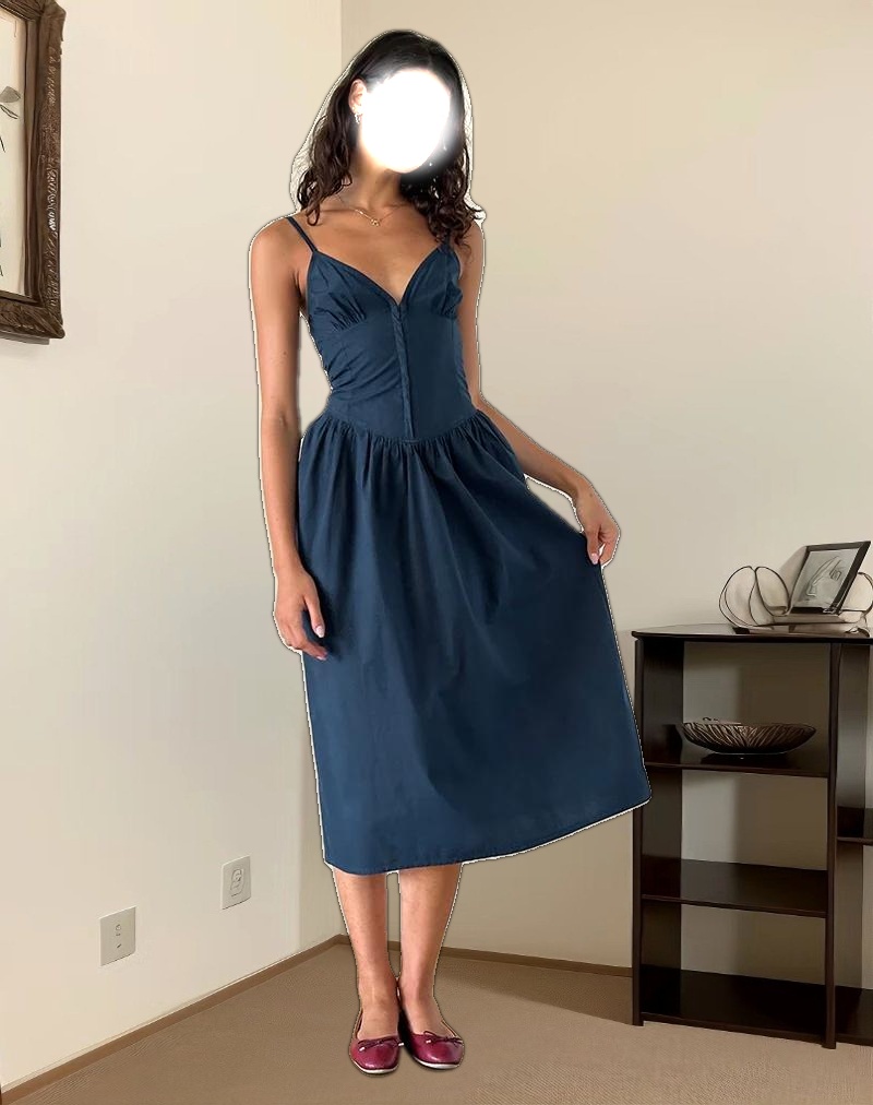 Krista Maxi Dress in Poplin Navy