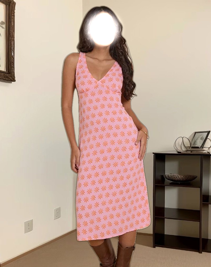 Lisheva Midi Dress in Tile Flower Pink