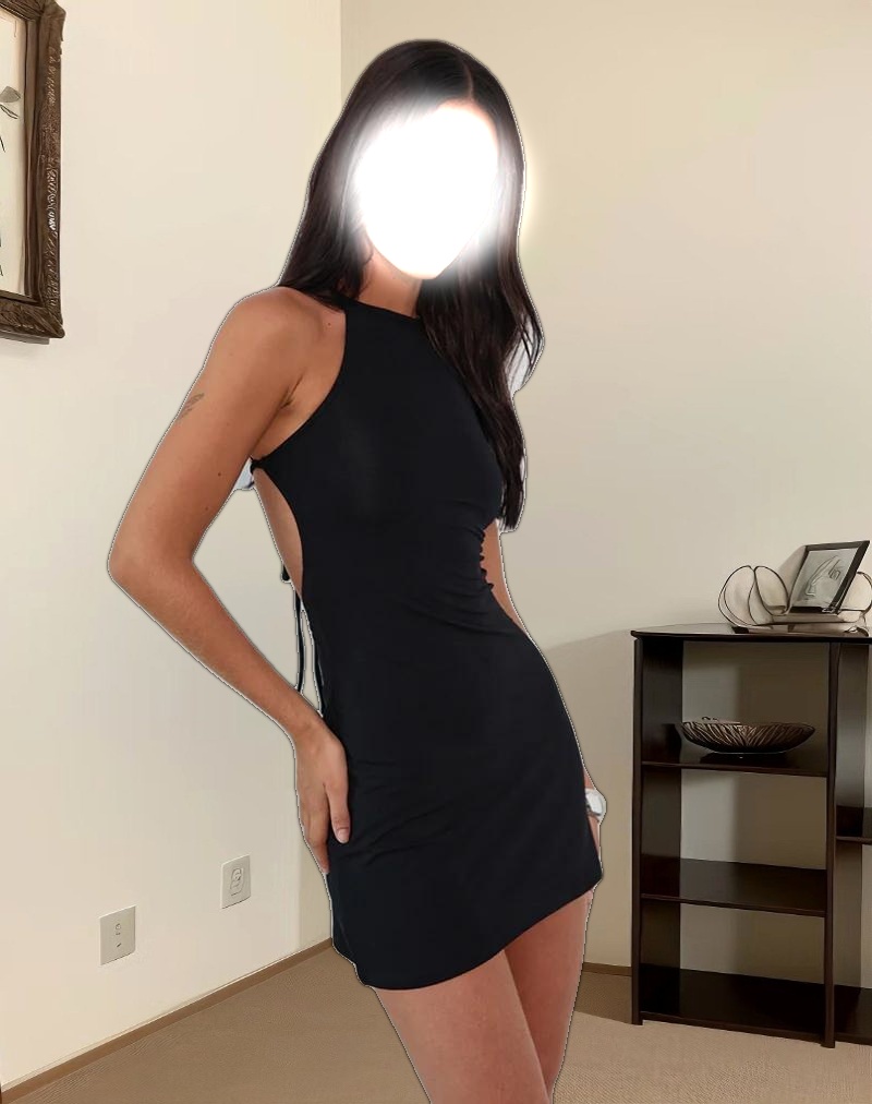 Yorozu Tie Back Mini Dress in Black