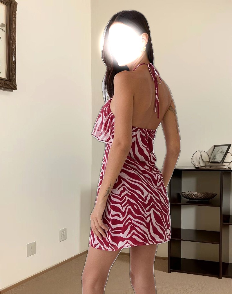 Beyza Halter Mini Dress in Zebra Print Red