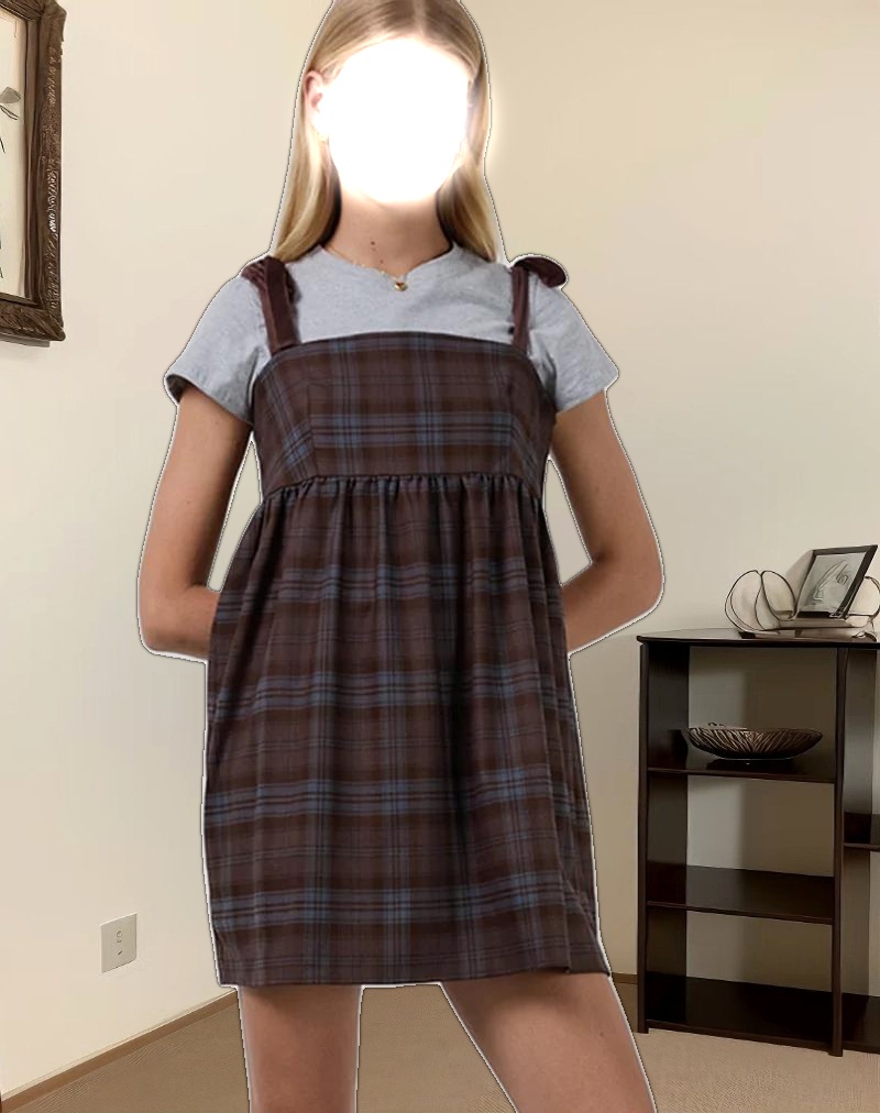 Mikayla Mini Dress in Burgundy and Blue Check
