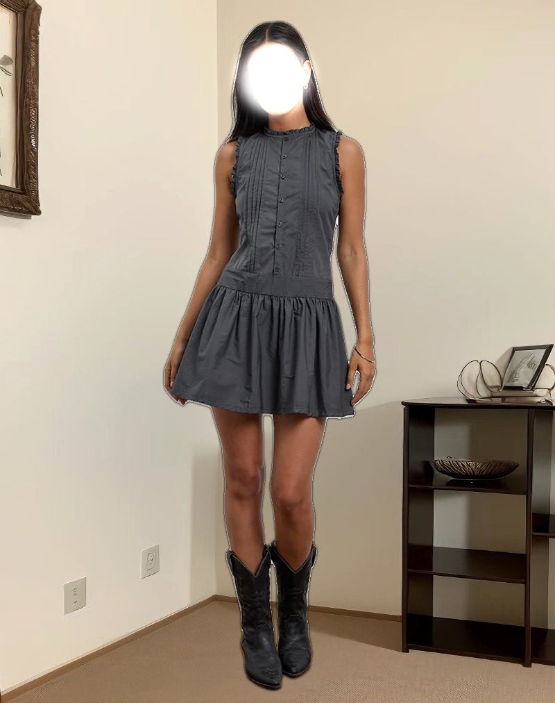 Dayara Mini Dress in Poplin Charcoal Grey