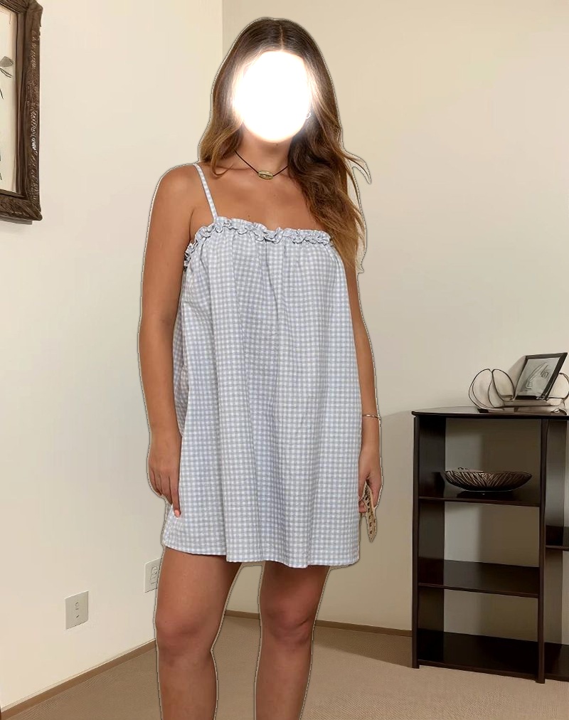 Kamalani Dress in Mini Gingham Blue and Grey