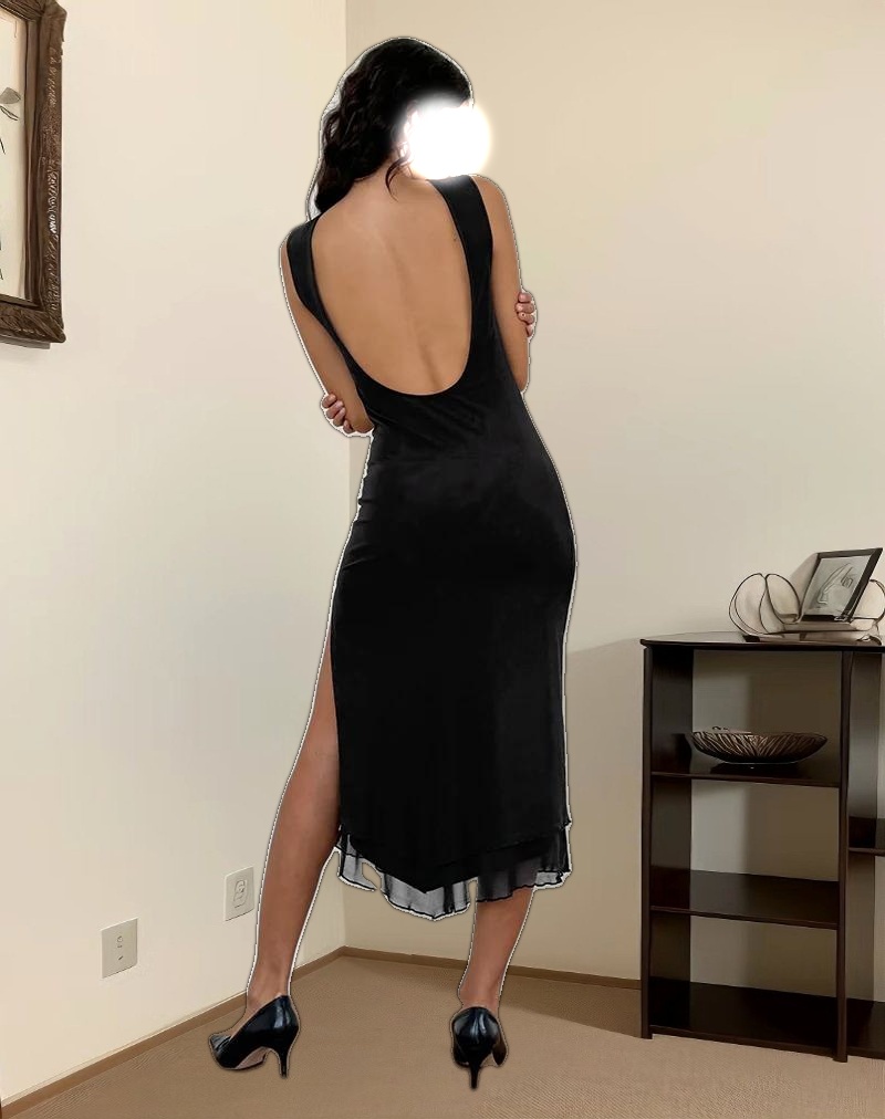 Lyra Backless Midi Dress in Mesh Black