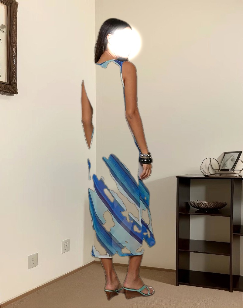 Anira Dress in Chiffon Painted Stripe Blue