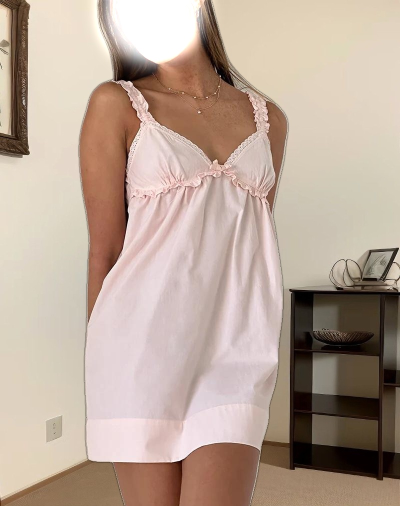 Melda Tea Mini Dress in Poplin Light Pink