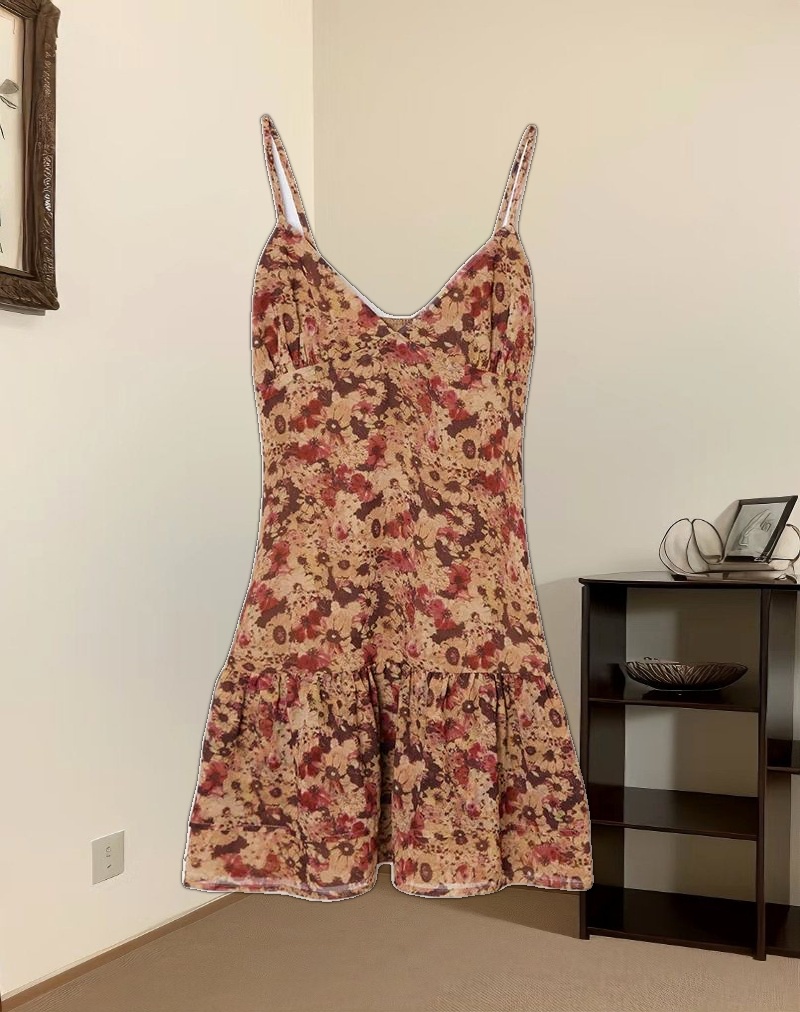 Marja Cami Mini Dress in Chiffon Rusty Flower