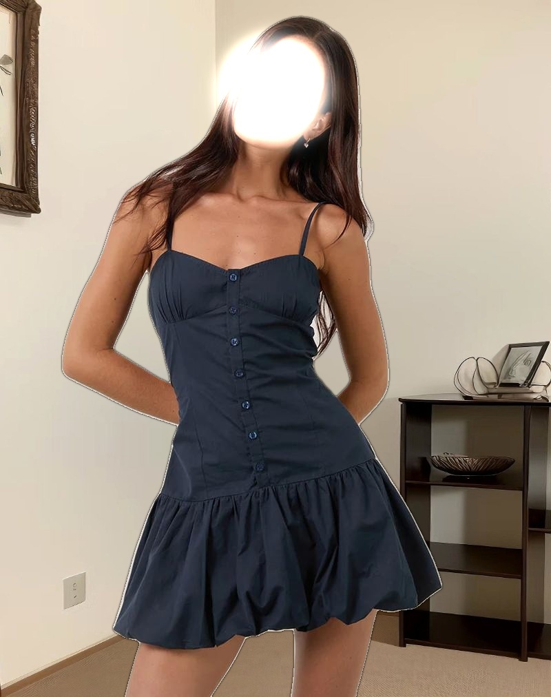 Juun Puffball Mini Dress in Dark Navy