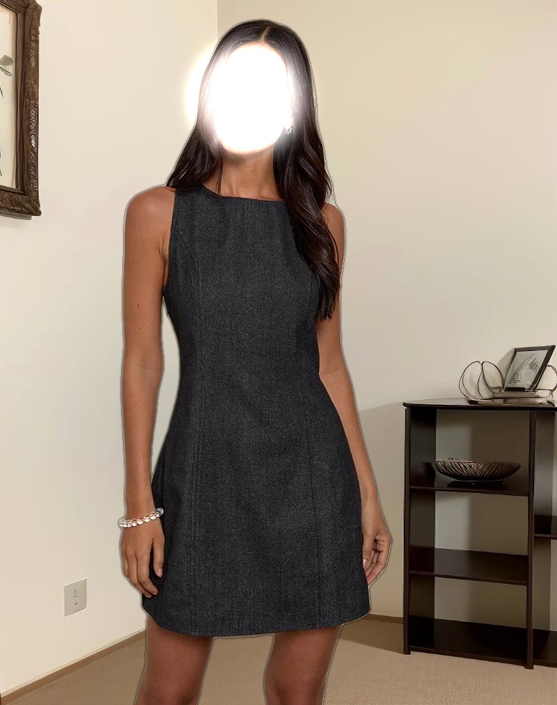 Ayana Backless Mini Dress in Chambray Dark Indigo