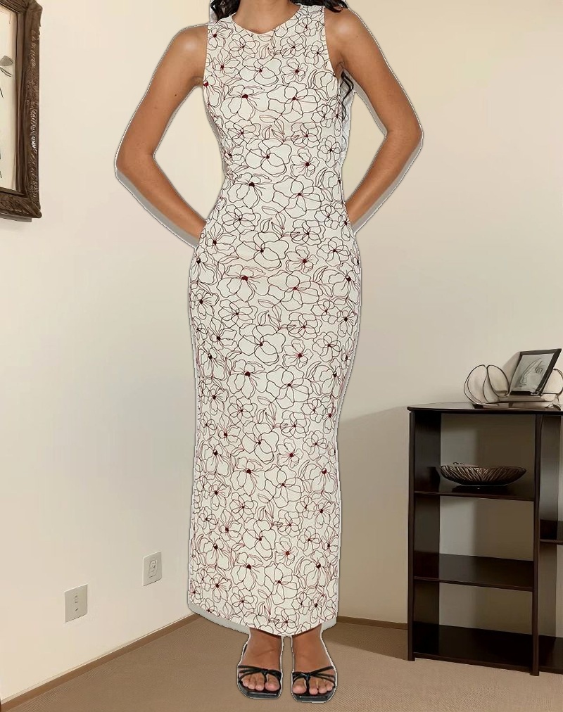 Hoover Maxi Dress in Line Flower Cream