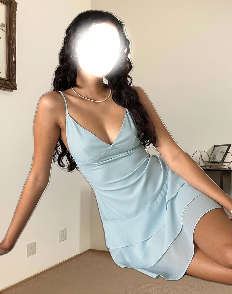 Riasi Mini Dress in Baby Blue Chiffon