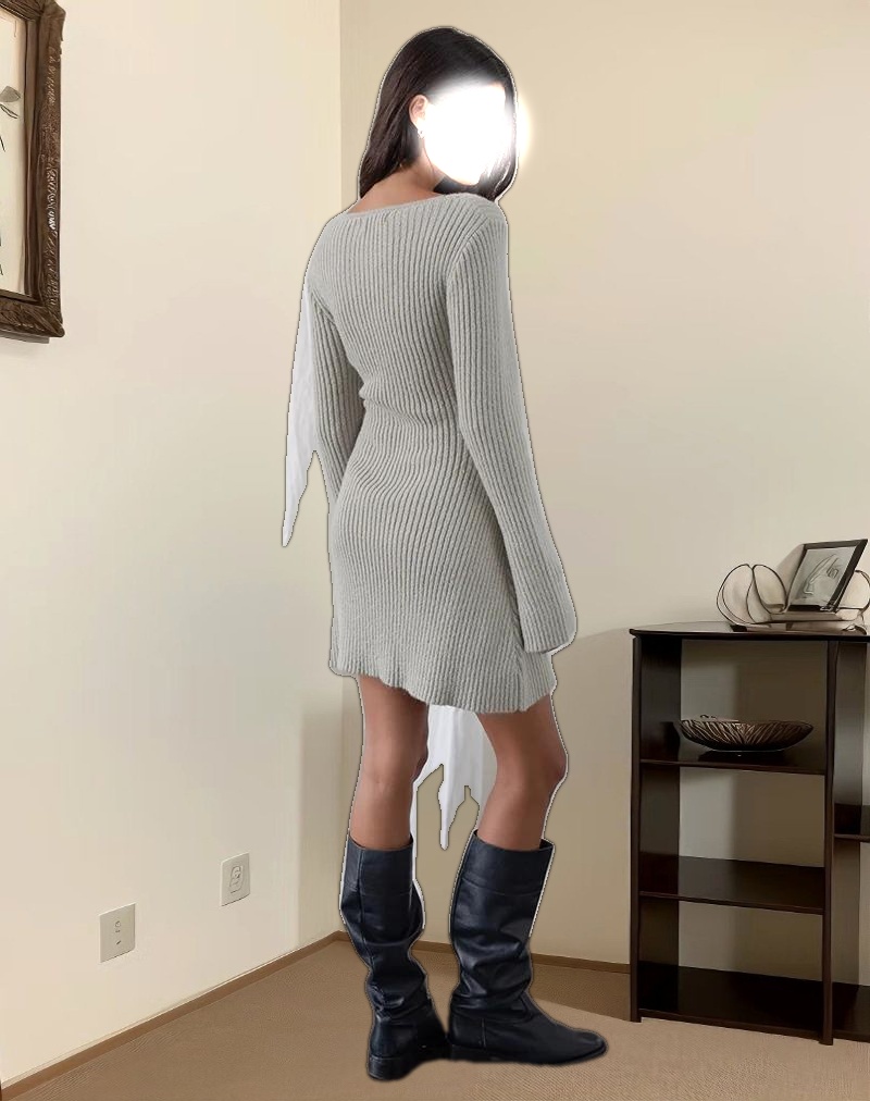 Meghan Dress in Wider Rib Knit Ecru