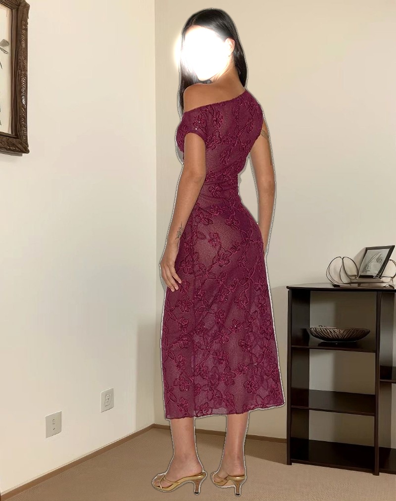 Kaido Midi Dress in Sequin Knit Burgundy