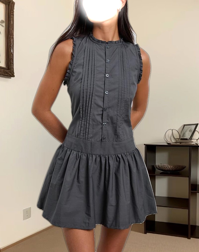 Dayara Mini Dress in Poplin Charcoal Grey