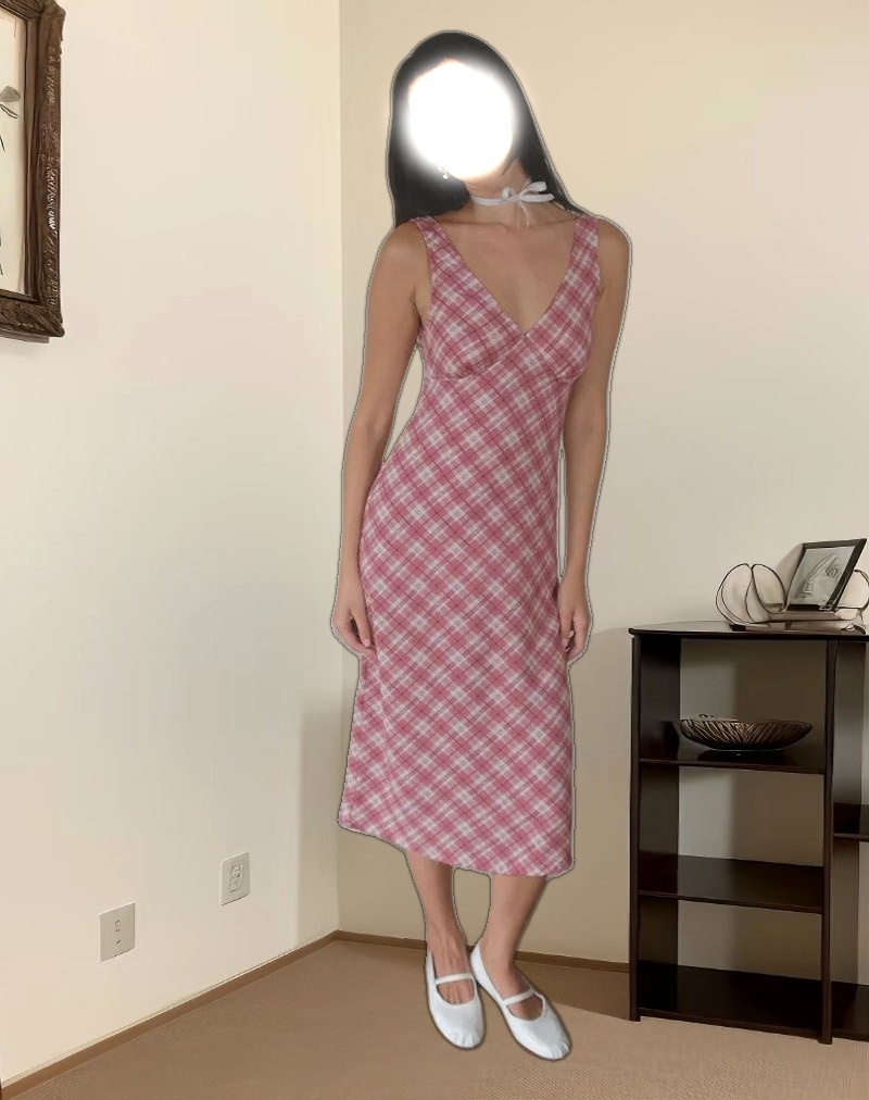 Liva Midi Dress in Pink Tartan