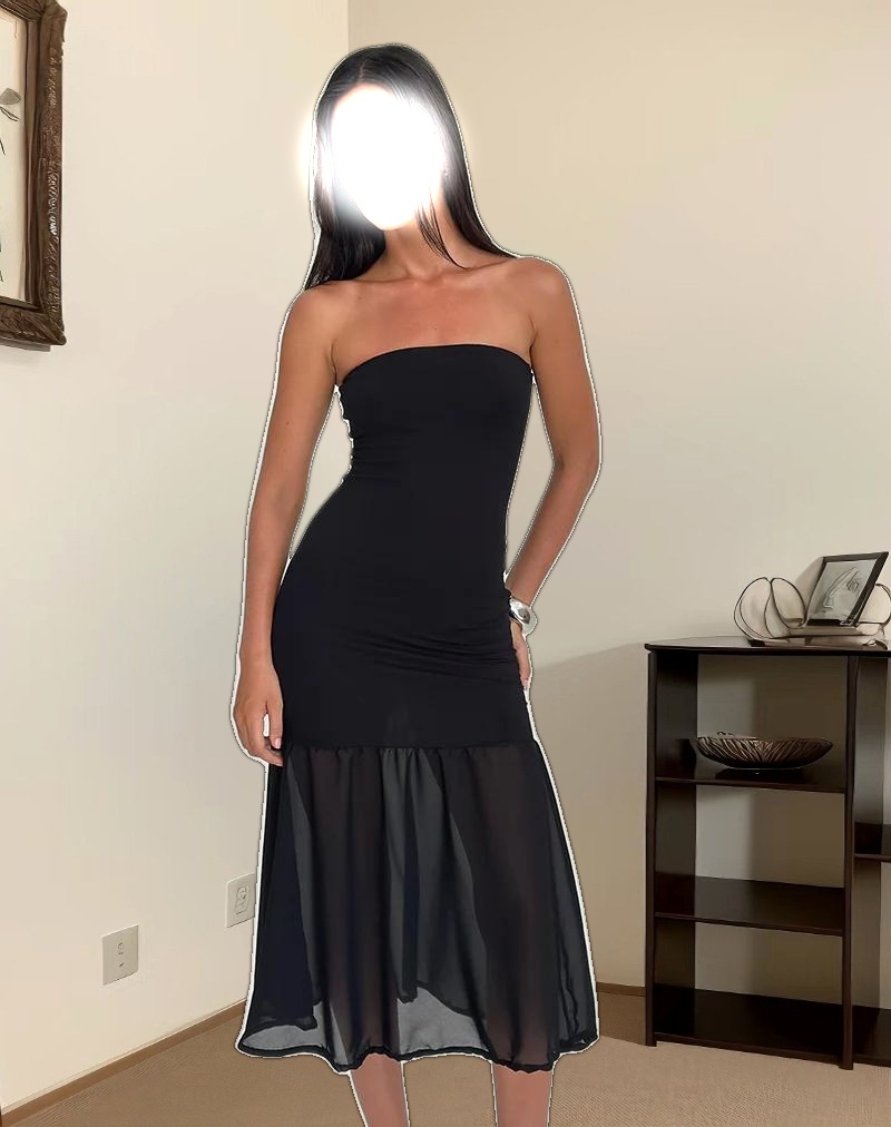 Sachiko Bandeau Midi Dress in Chiffon Jersey Black