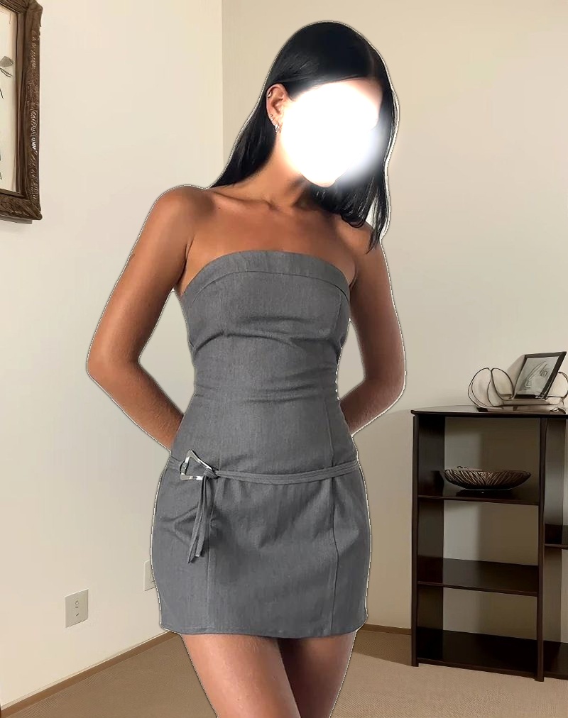 Magaska Bandeau Mini Dress in Tailoring Charcoal