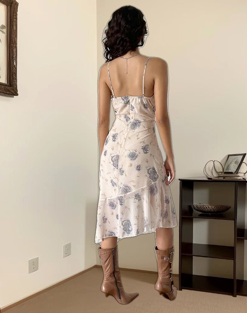 Kamala Midi Dress in Wild Rose Blue