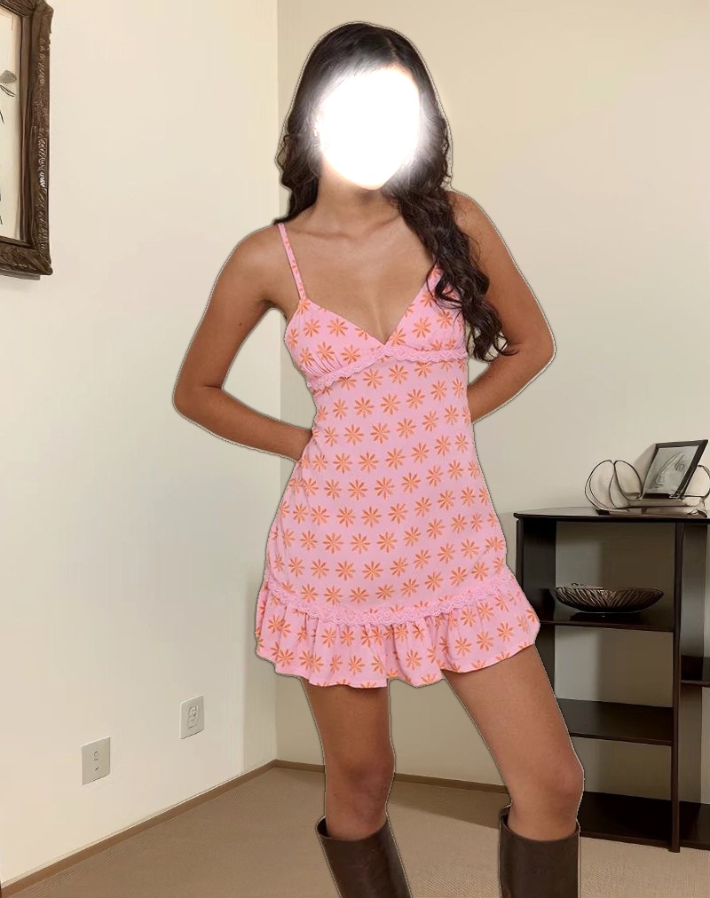 Tavita Mini Dress in Tile Flower Pink