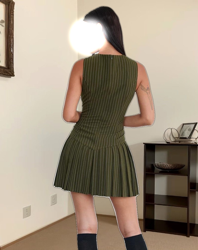 Semasa Mini Dress in Khaki Pinstripe
