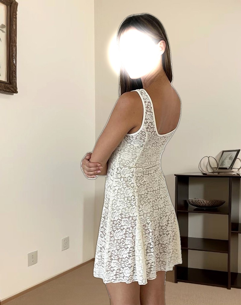 Tabah Mini Dress in Rose Lace Ivory