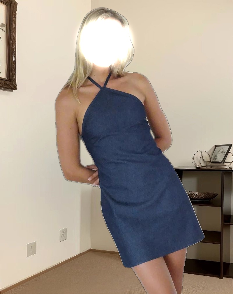 Belinda Halterneck Mini Dress in Denim Chambray Indigo