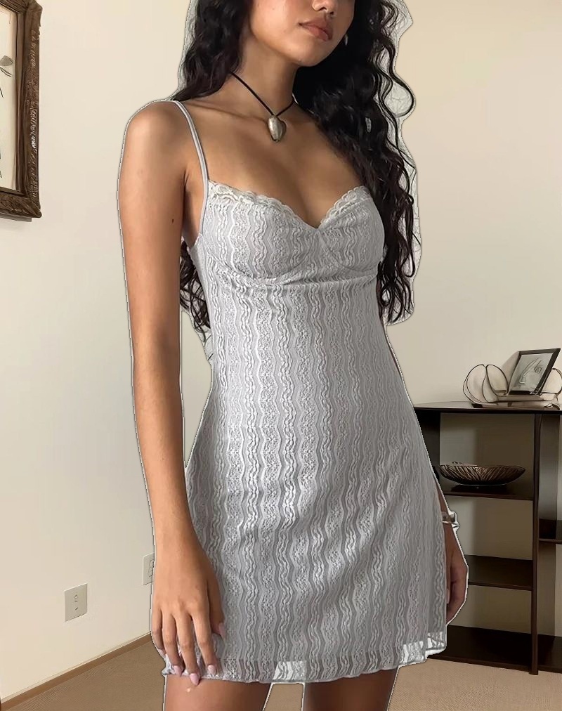Shania Mini Dress in Silver Grey Lace Mesh