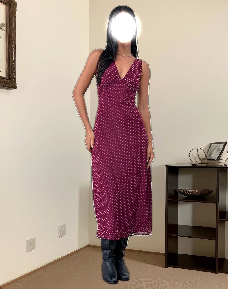 Gabriella Dress in Basic Polka Flock Berry