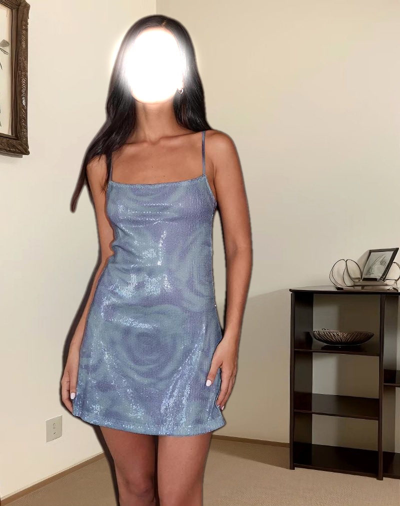 Turu Mini Dress in Sequin Abstract Rose Grey