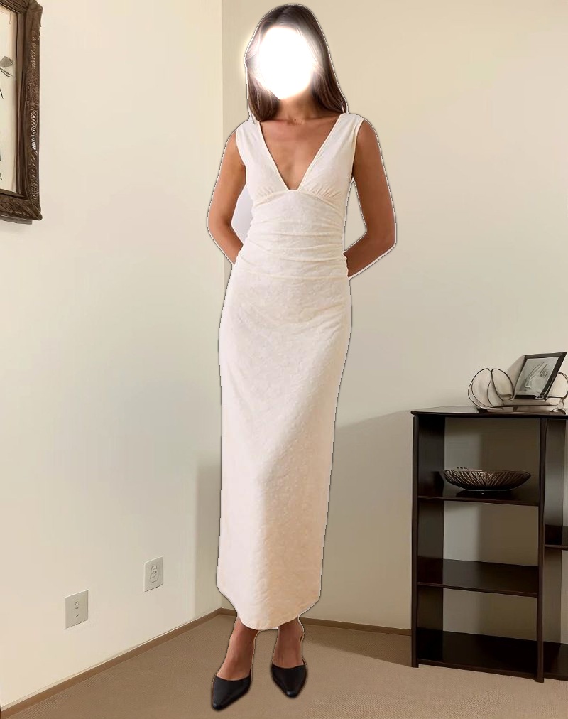 Gerda Maxi Dress in Floral Flock Cream