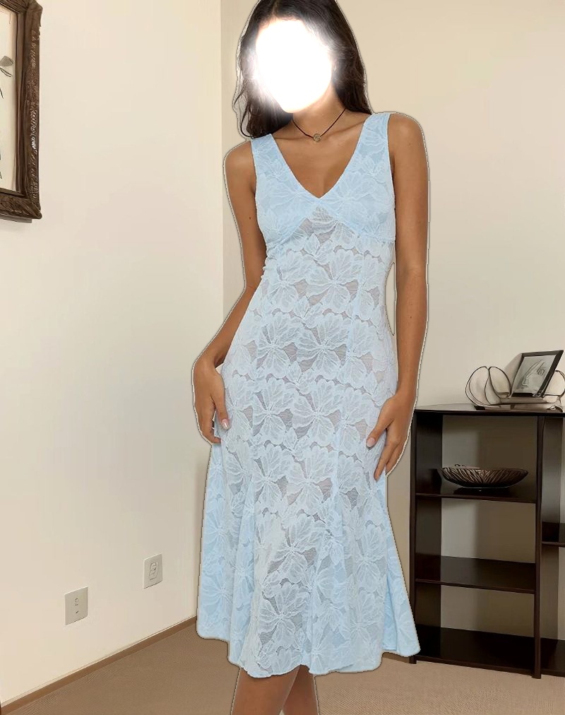 Valea Midi Dress in Zinnia Lace Blue